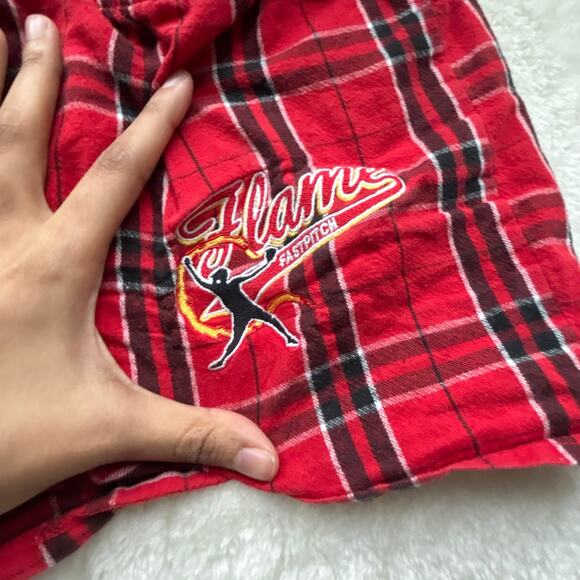 Atlanta Fastpitch Plaid Shorts Red White Black Elastic Waist Casual - Picture 3 of 7